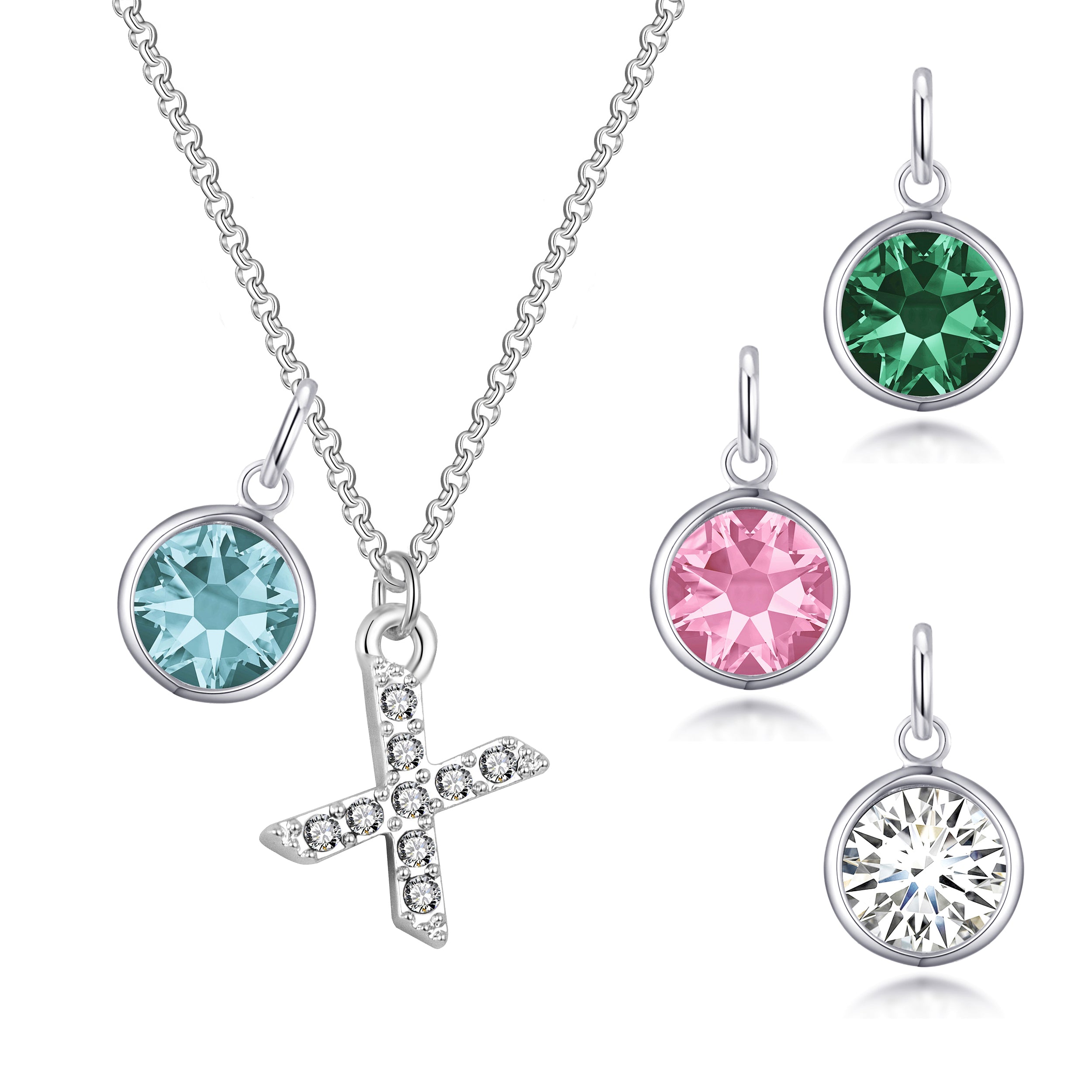 Pave Initial X Necklace with Birthstone Charm Created with Zircondia® Crystals