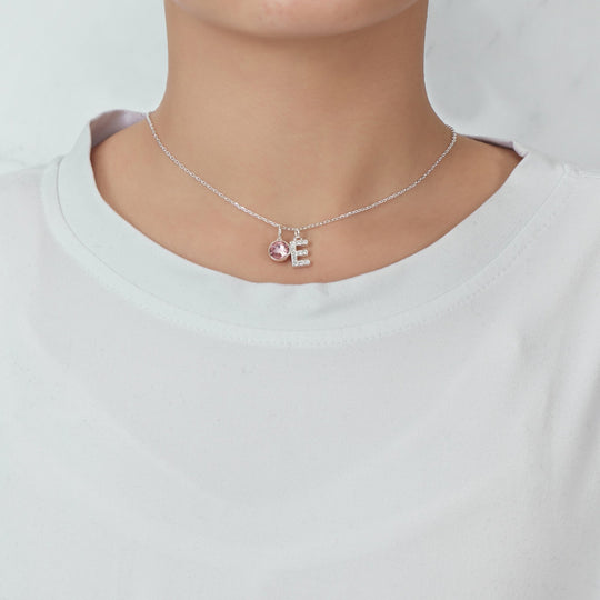 Pave Initial E Necklace with Birthstone Charm Created with Zircondia® Crystals - Philip Jones Jewellery