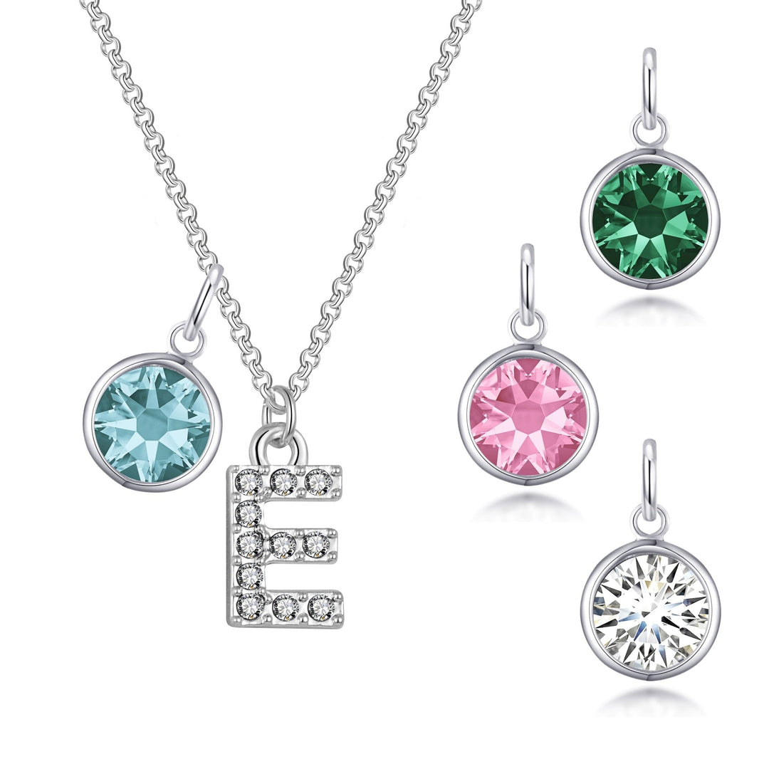 Pave Initial E Necklace with Birthstone Charm Created with Zircondia® Crystals - Philip Jones Jewellery