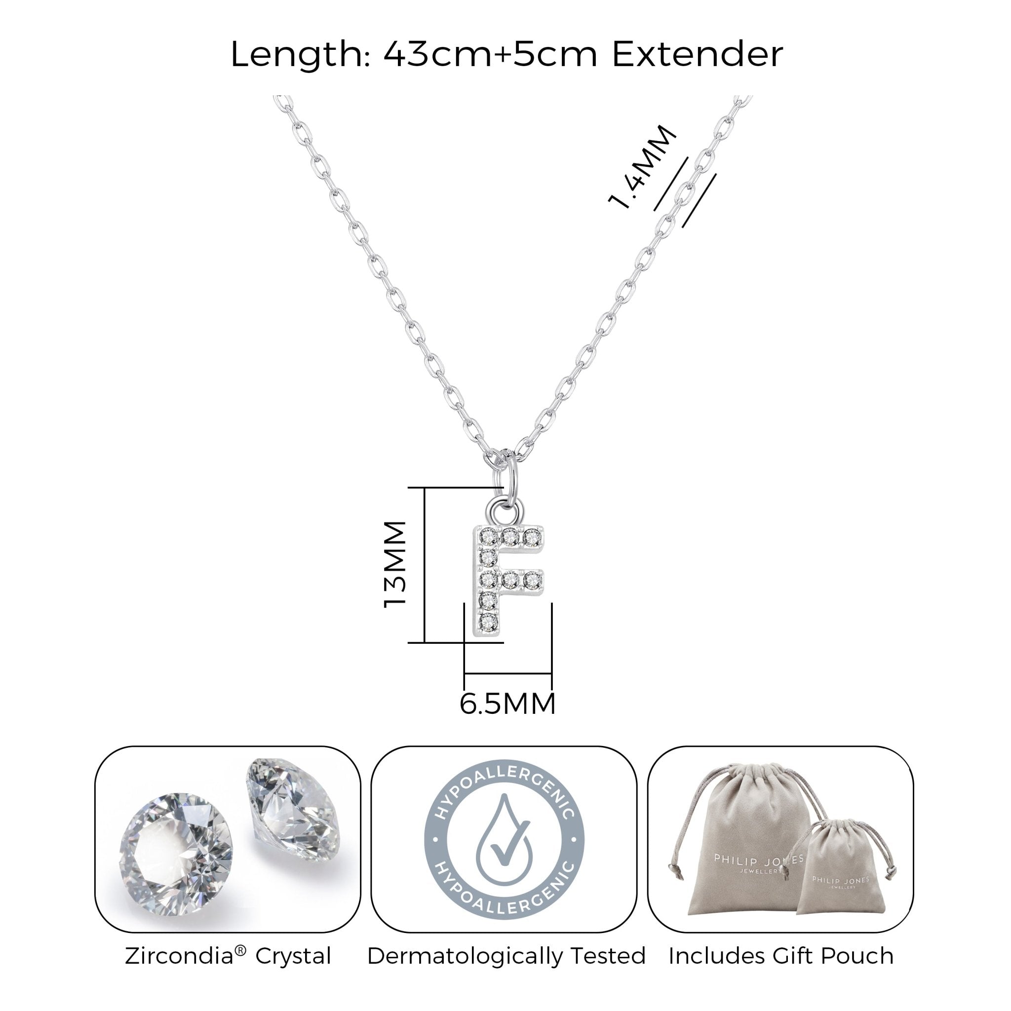 Pave Initial F Necklace with Birthstone Charm Created with Zircondia® Crystals - Philip Jones Jewellery