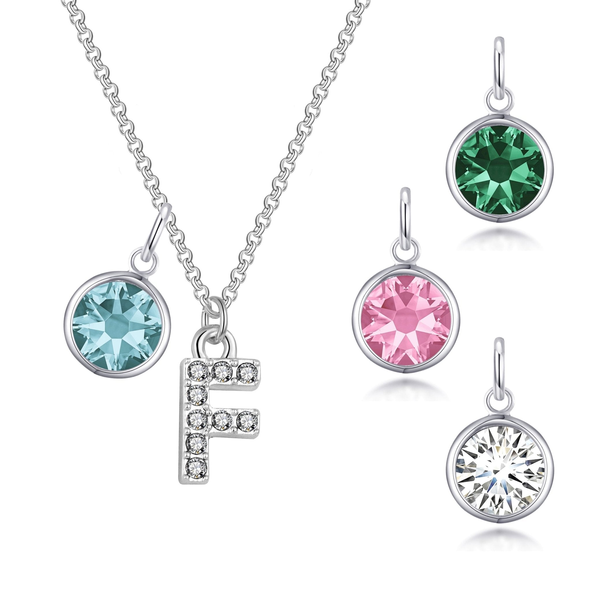 Pave Initial F Necklace with Birthstone Charm Created with Zircondia® Crystals - Philip Jones Jewellery