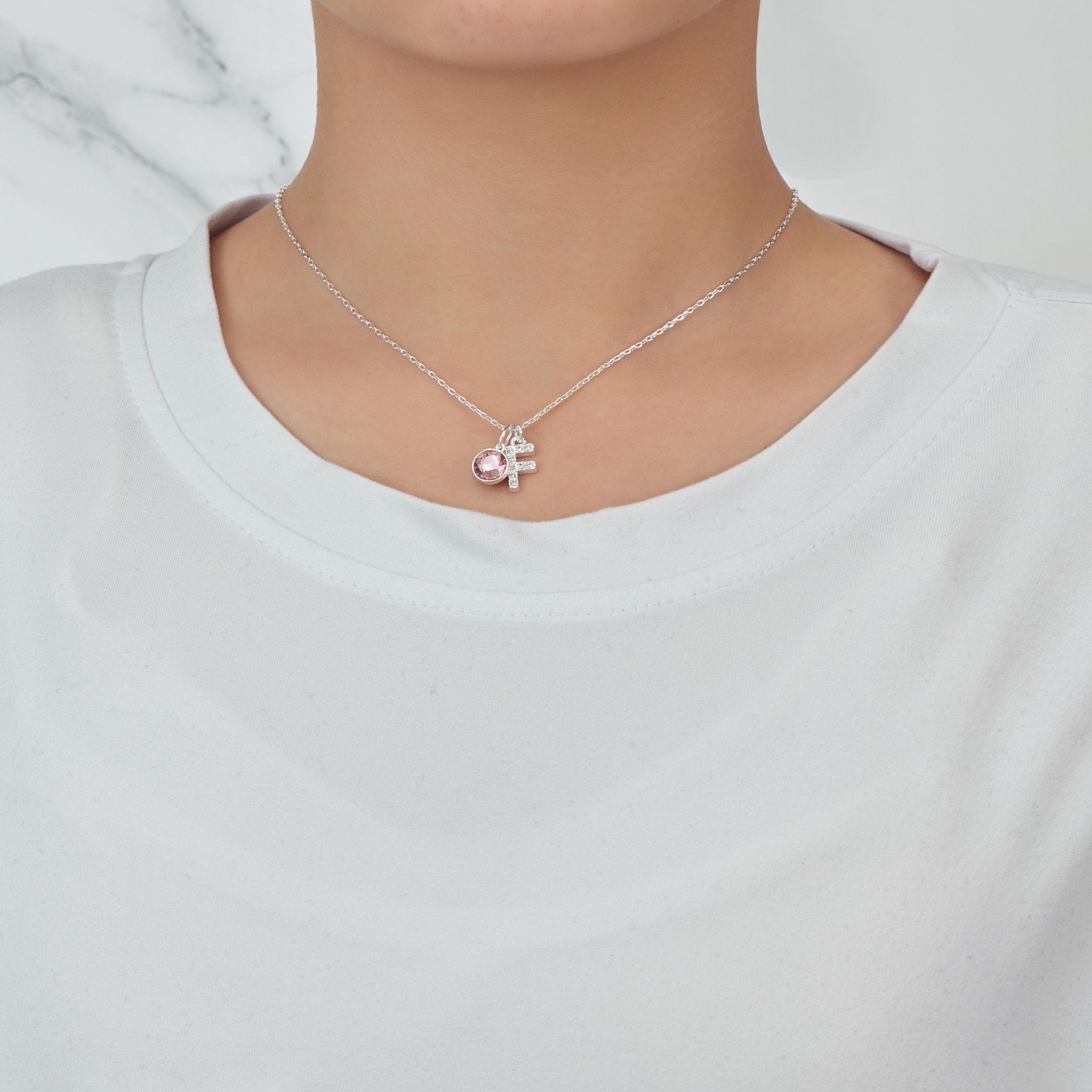 Pave Initial F Necklace with Birthstone Charm Created with Zircondia® Crystals - Philip Jones Jewellery