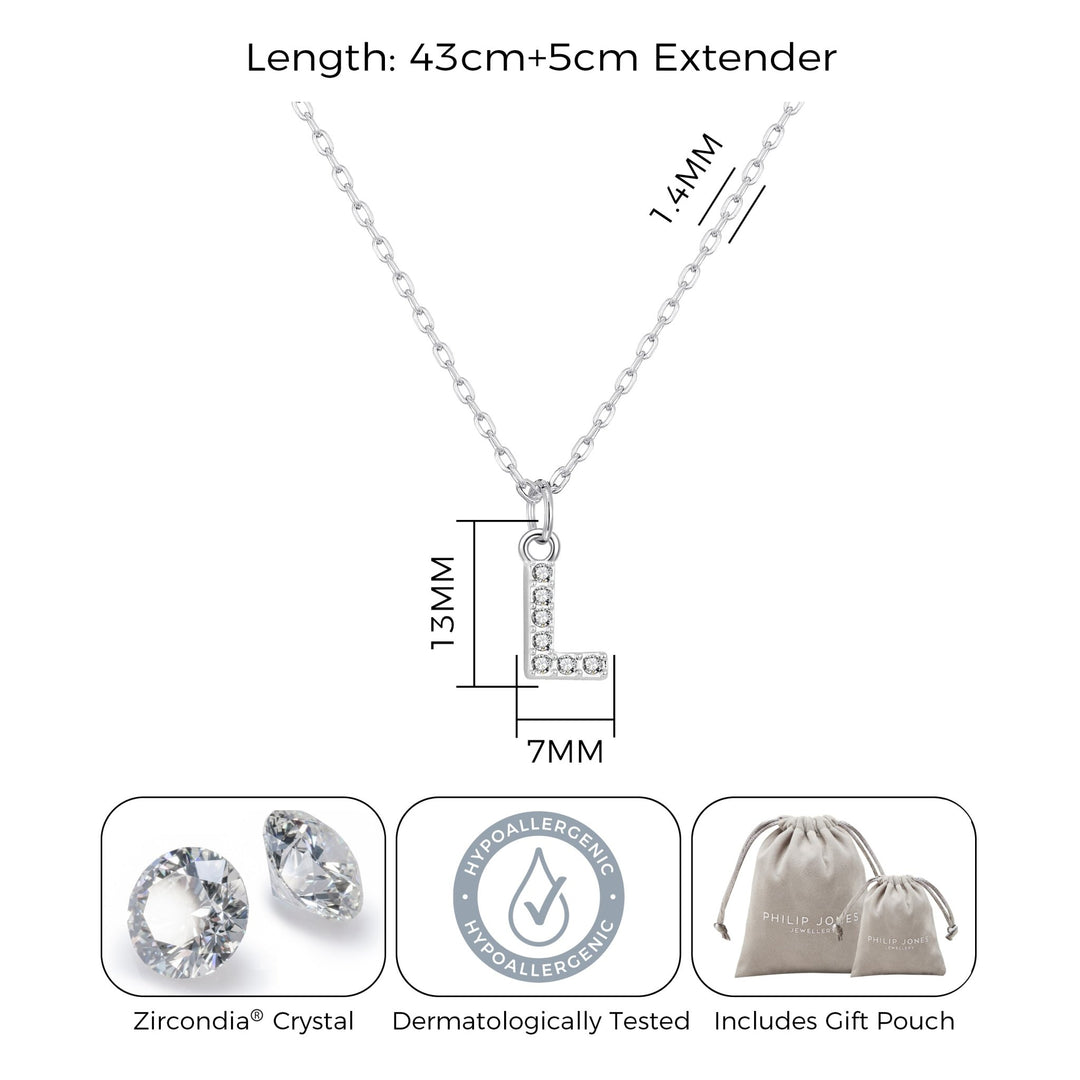 Pave Initial L Necklace with Birthstone Charm Created with Zircondia® Crystals - Philip Jones Jewellery