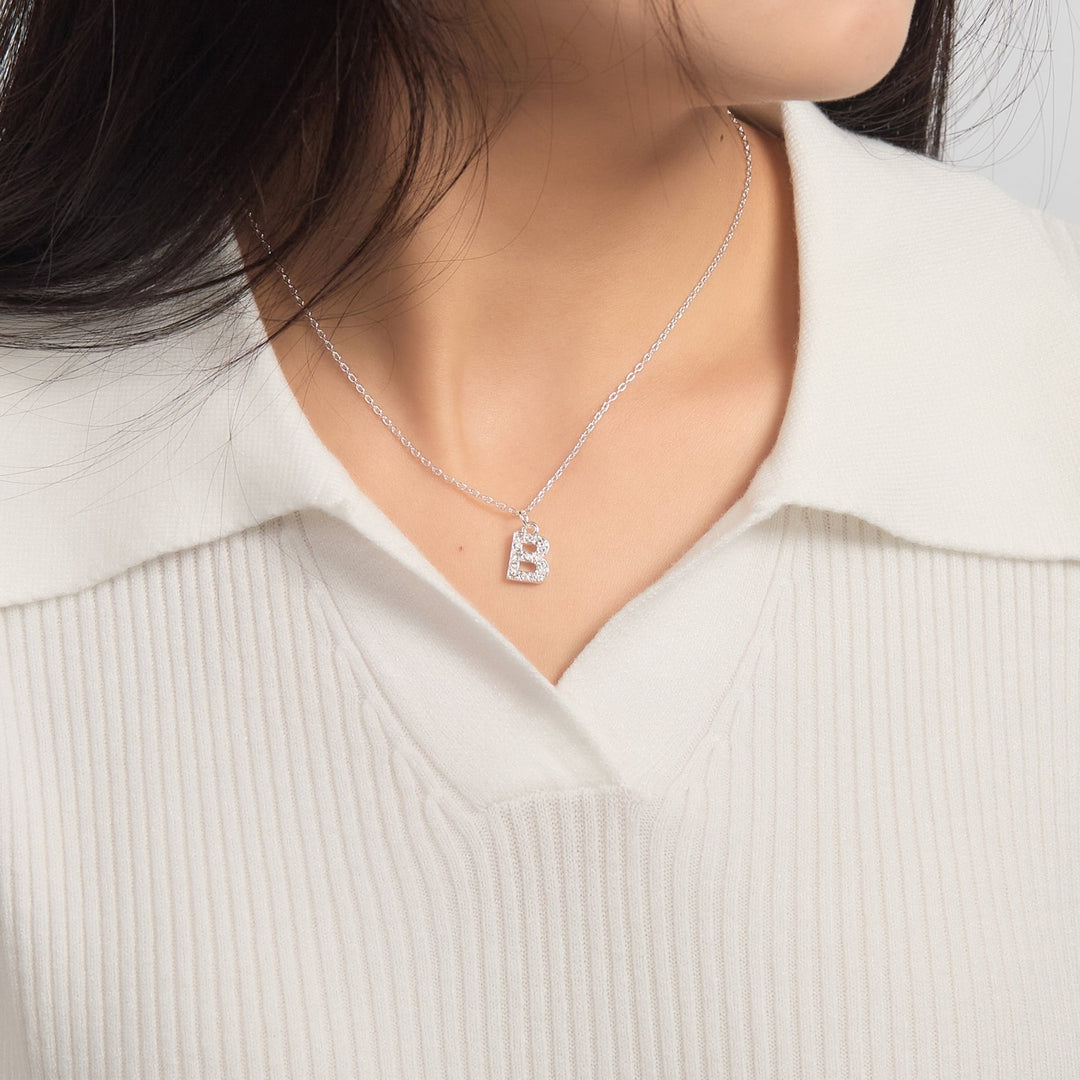 Pave Initial Necklace Letter B Created with Zircondia® Crystals - Philip Jones Jewellery