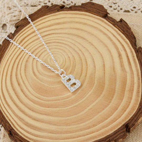Pave Initial Necklace Letter B Created with Zircondia® Crystals - Philip Jones Jewellery