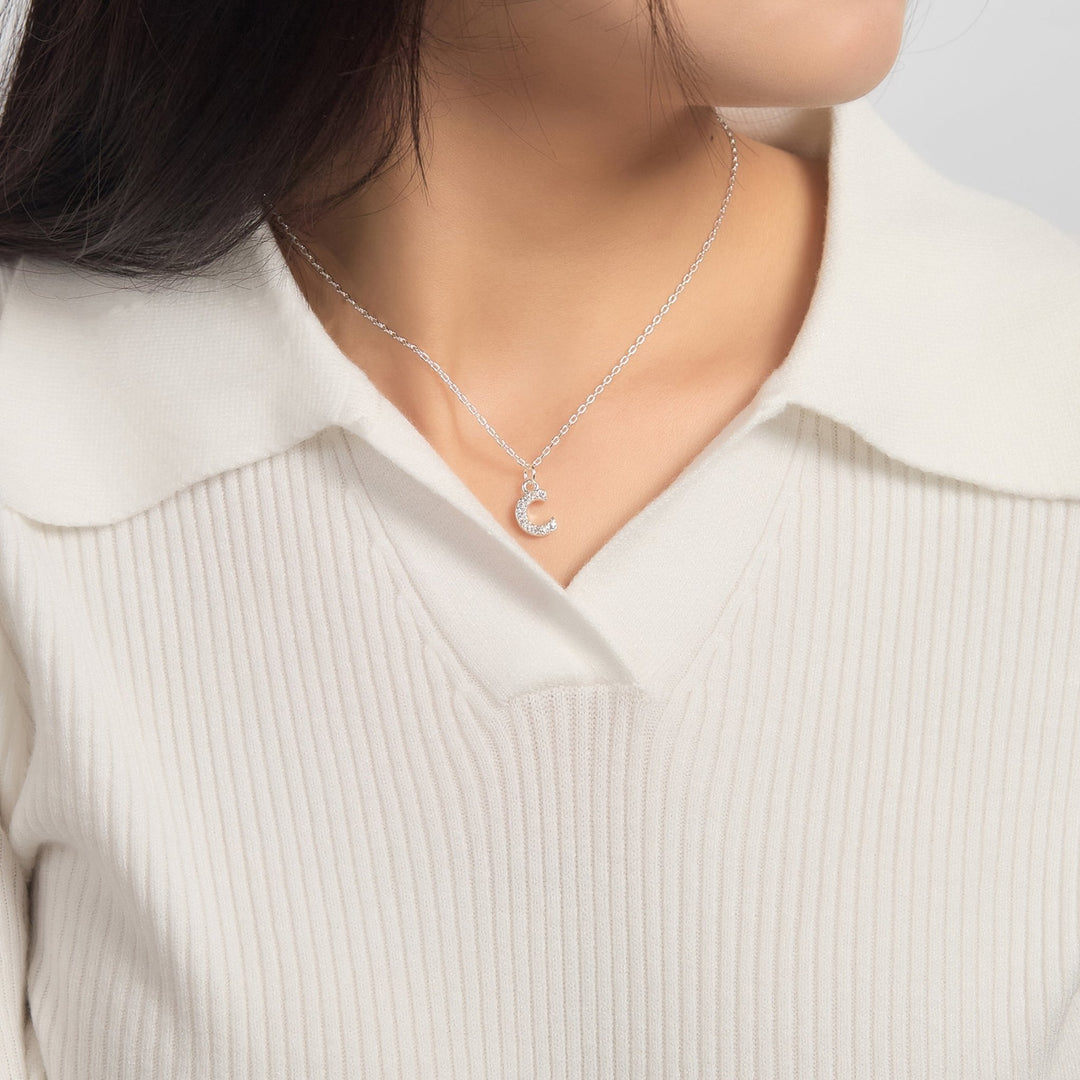 Pave Initial Necklace Letter C Created with Zircondia® Crystals - Philip Jones Jewellery