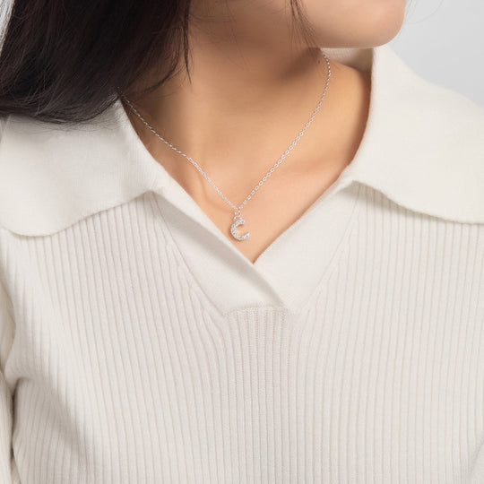 Pave Initial Necklace Letter C Created with Zircondia® Crystals - Philip Jones Jewellery