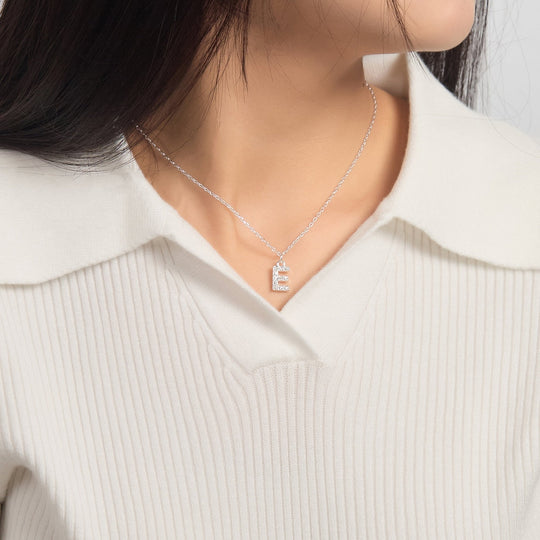 Pave Initial Necklace Letter E Created with Zircondia® Crystals - Philip Jones Jewellery