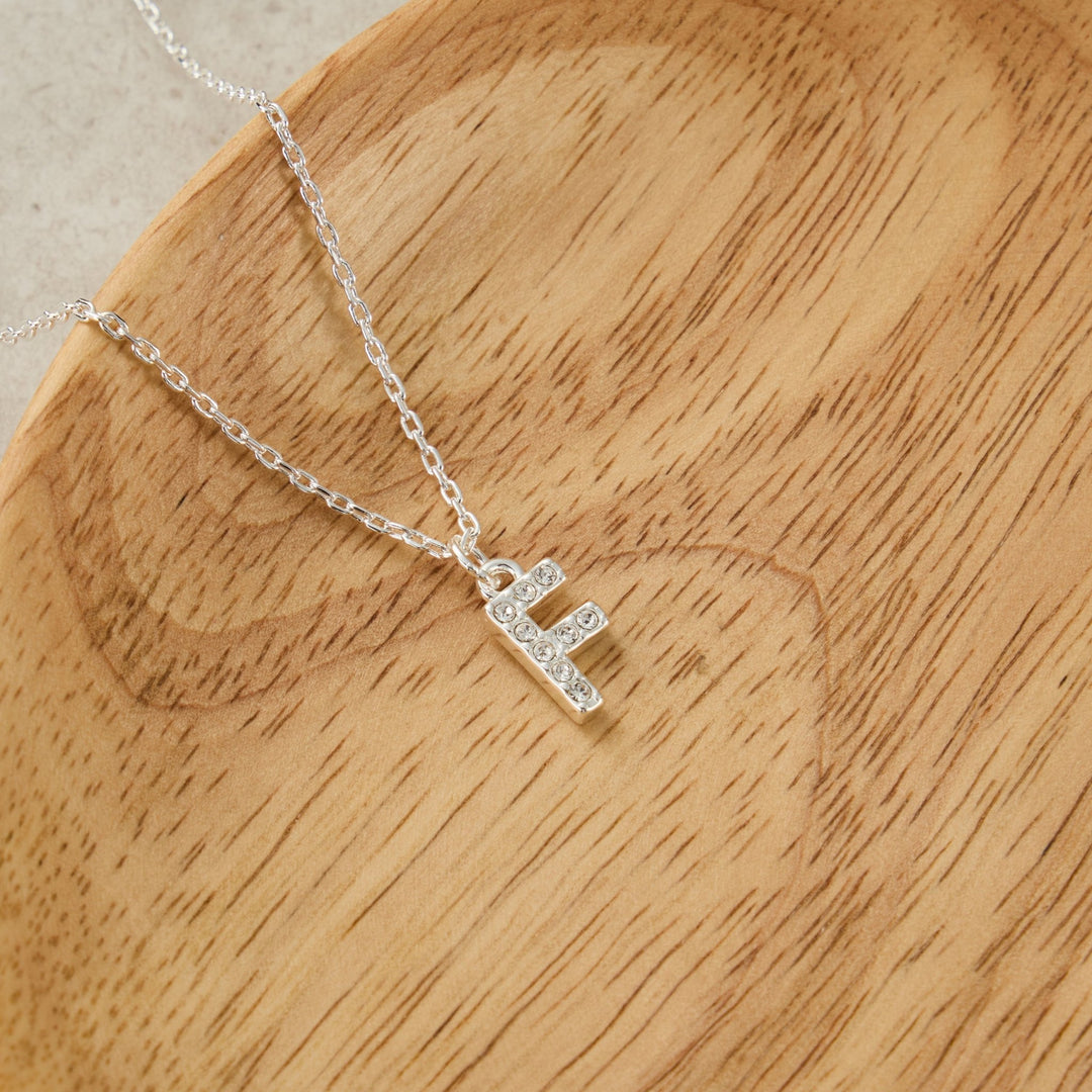 Pave Initial Necklace Letter F Created with Zircondia® Crystals - Philip Jones Jewellery