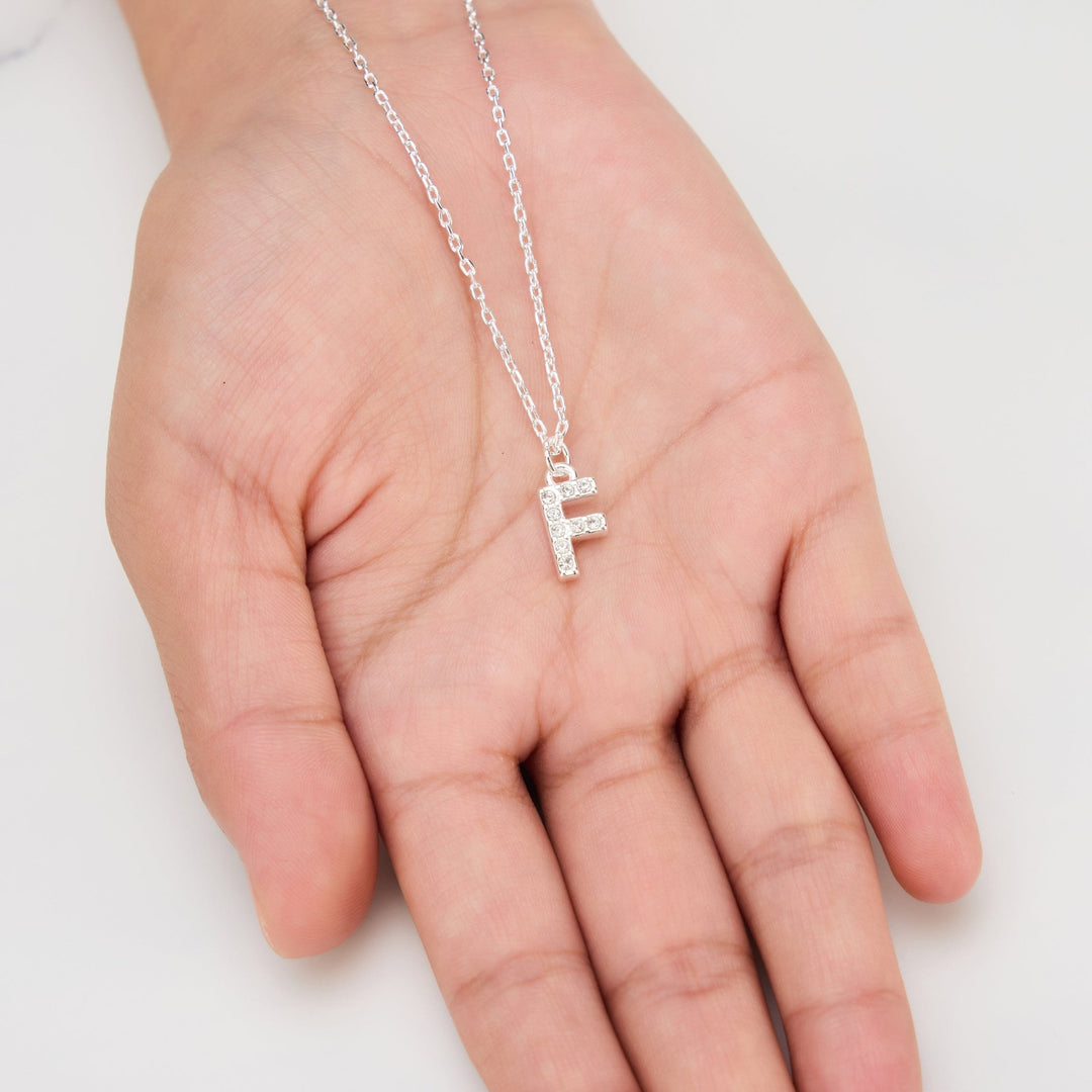 Pave Initial Necklace Letter F Created with Zircondia® Crystals - Philip Jones Jewellery