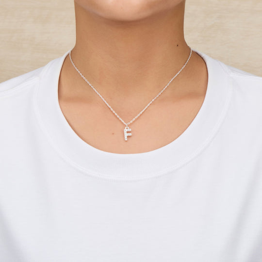Pave Initial Necklace Letter F Created with Zircondia® Crystals - Philip Jones Jewellery