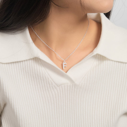 Pave Initial Necklace Letter F Created with Zircondia® Crystals - Philip Jones Jewellery