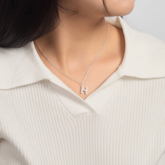 Pave Initial Necklace Letter H Created with Zircondia® Crystals - Philip Jones Jewellery