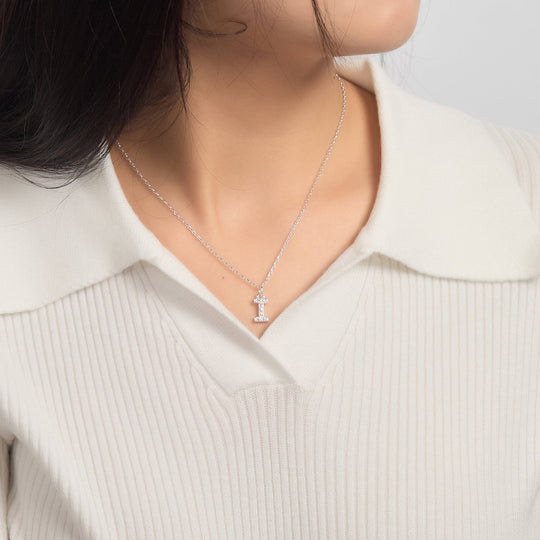 Pave Initial Necklace Letter I Created with Zircondia® Crystals - Philip Jones Jewellery