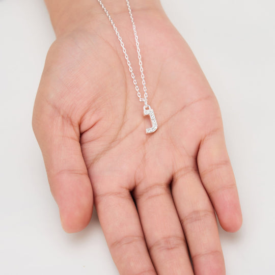 Pave Initial Necklace Letter J Created with Zircondia® Crystals - Philip Jones Jewellery