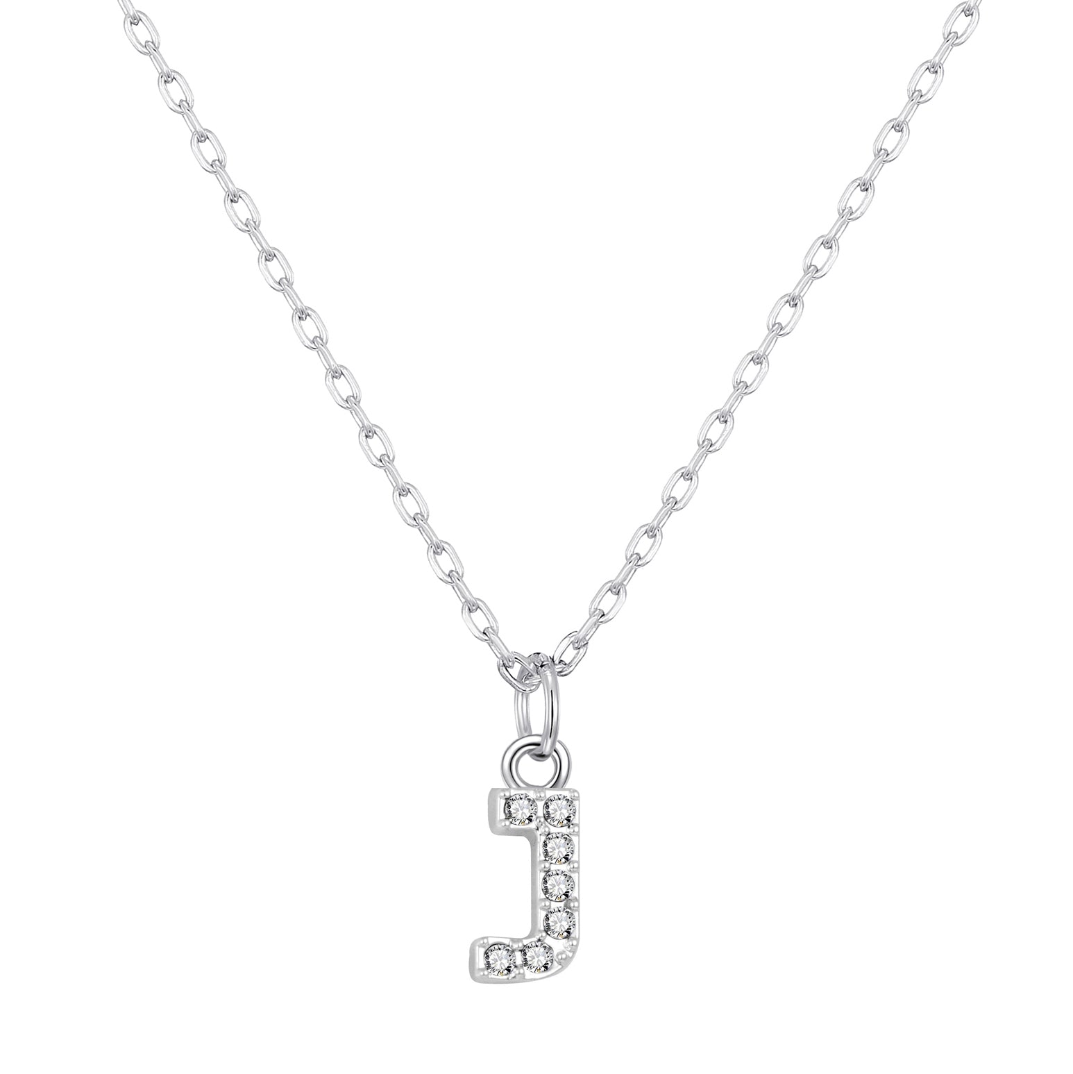 Collana lettera J in oro bianco 18k con diamanti, cm 0,80 | GV Collana lettera J in oro bianco 18k con diamanti, cm 0,80 | GV