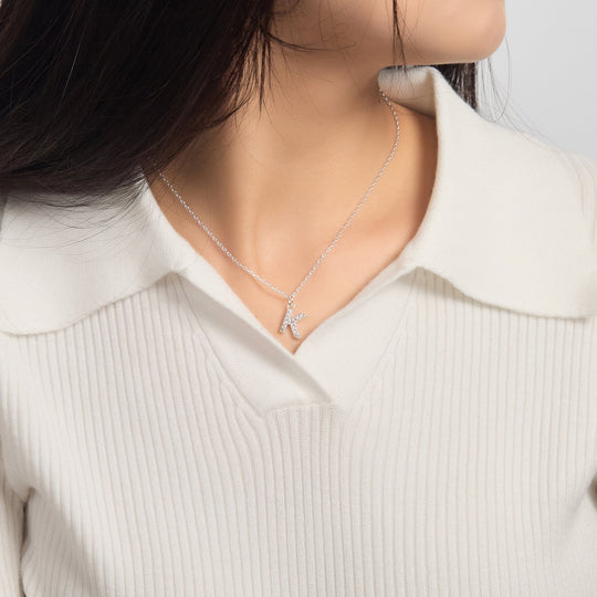 Pave Initial Necklace Letter K Created with Zircondia® Crystals - Philip Jones Jewellery