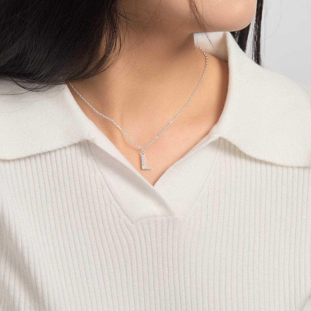 Pave Initial Necklace Letter L Created with Zircondia® Crystals - Philip Jones Jewellery