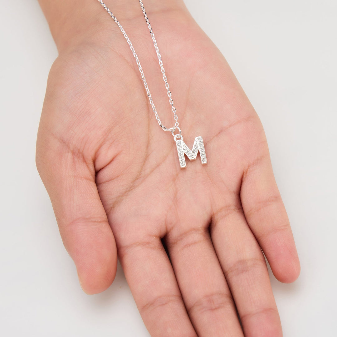 Pave Initial Necklace Letter M Created with Zircondia® Crystals - Philip Jones Jewellery