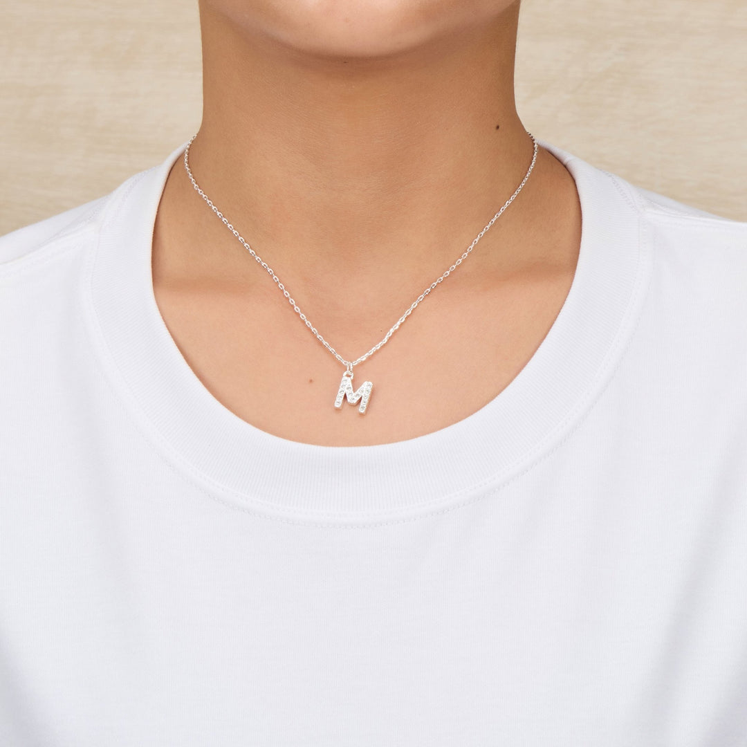 Pave Initial Necklace Letter M Created with Zircondia® Crystals - Philip Jones Jewellery