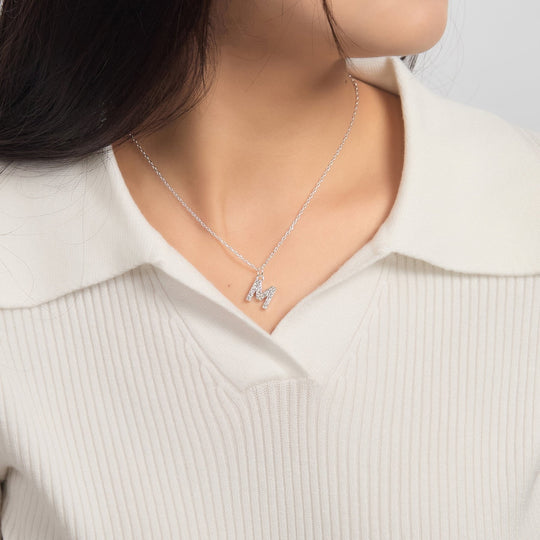 Pave Initial Necklace Letter M Created with Zircondia® Crystals - Philip Jones Jewellery