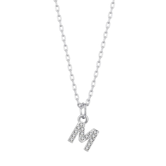Pave Initial Necklace Letter M Created with Zircondia® Crystals - Philip Jones Jewellery