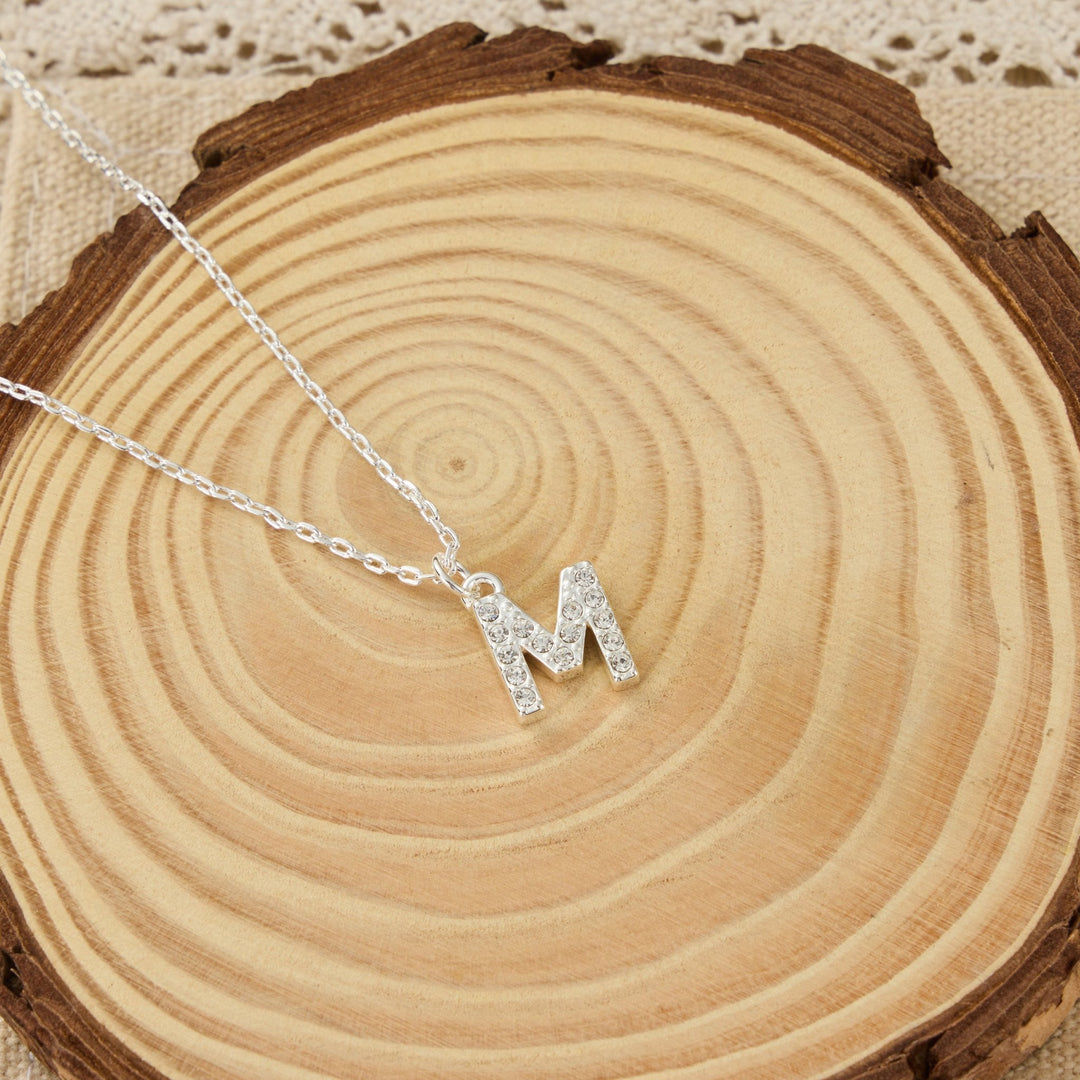 Pave Initial Necklace Letter M Created with Zircondia® Crystals - Philip Jones Jewellery