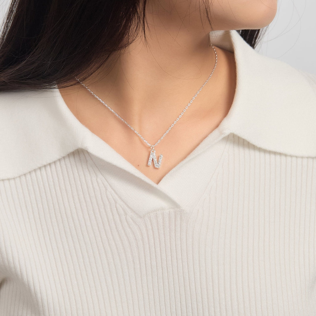 Pave Initial Necklace Letter N Created with Zircondia® Crystals - Philip Jones Jewellery