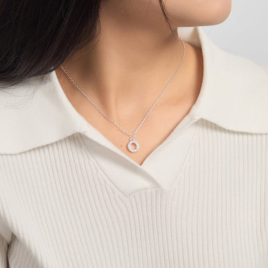 Pave Initial Necklace Letter O Created with Zircondia® Crystals - Philip Jones Jewellery