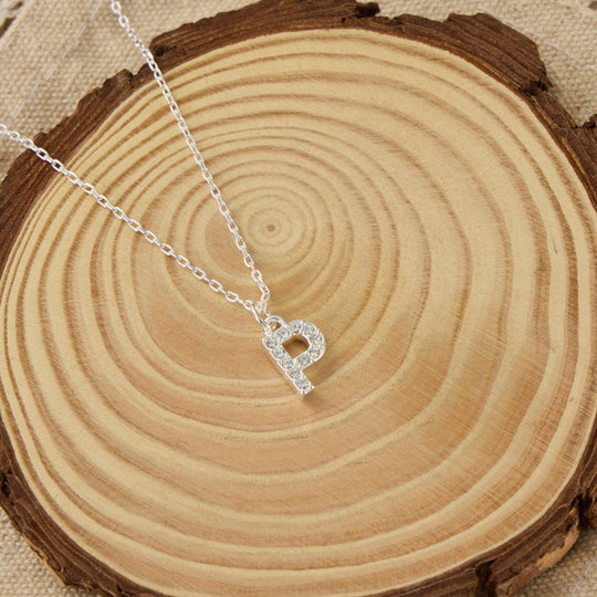 Pave Initial Necklace Letter P Created with Zircondia® Crystals - Philip Jones Jewellery