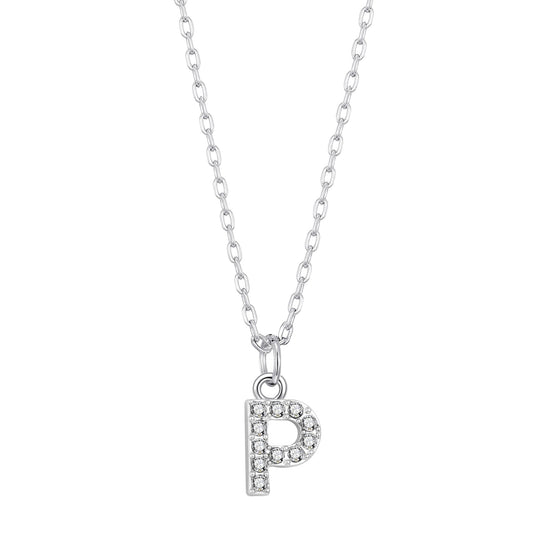 Pave Initial Necklace Letter P Created with Zircondia® Crystals - Philip Jones Jewellery