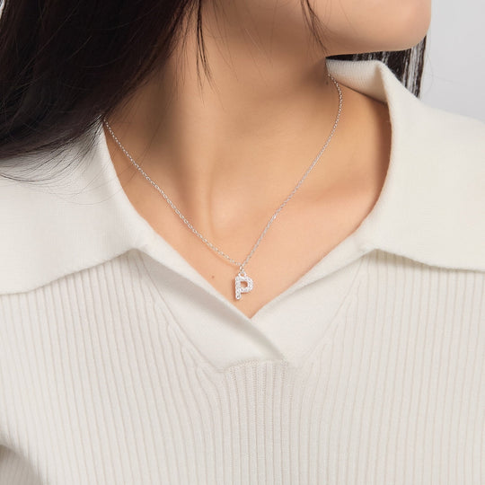 Pave Initial Necklace Letter P Created with Zircondia® Crystals - Philip Jones Jewellery