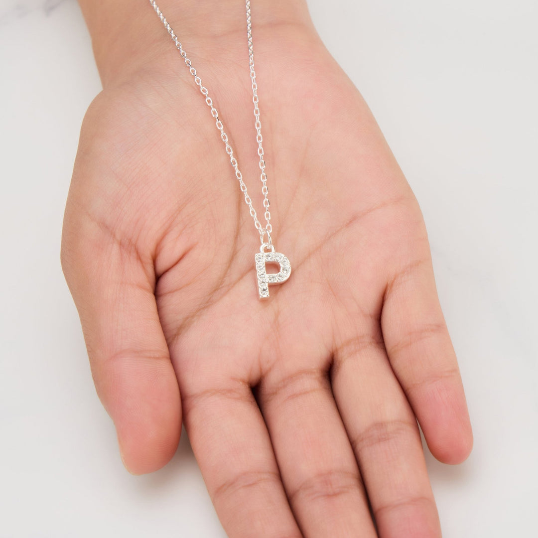 Pave Initial Necklace Letter P Created with Zircondia® Crystals - Philip Jones Jewellery