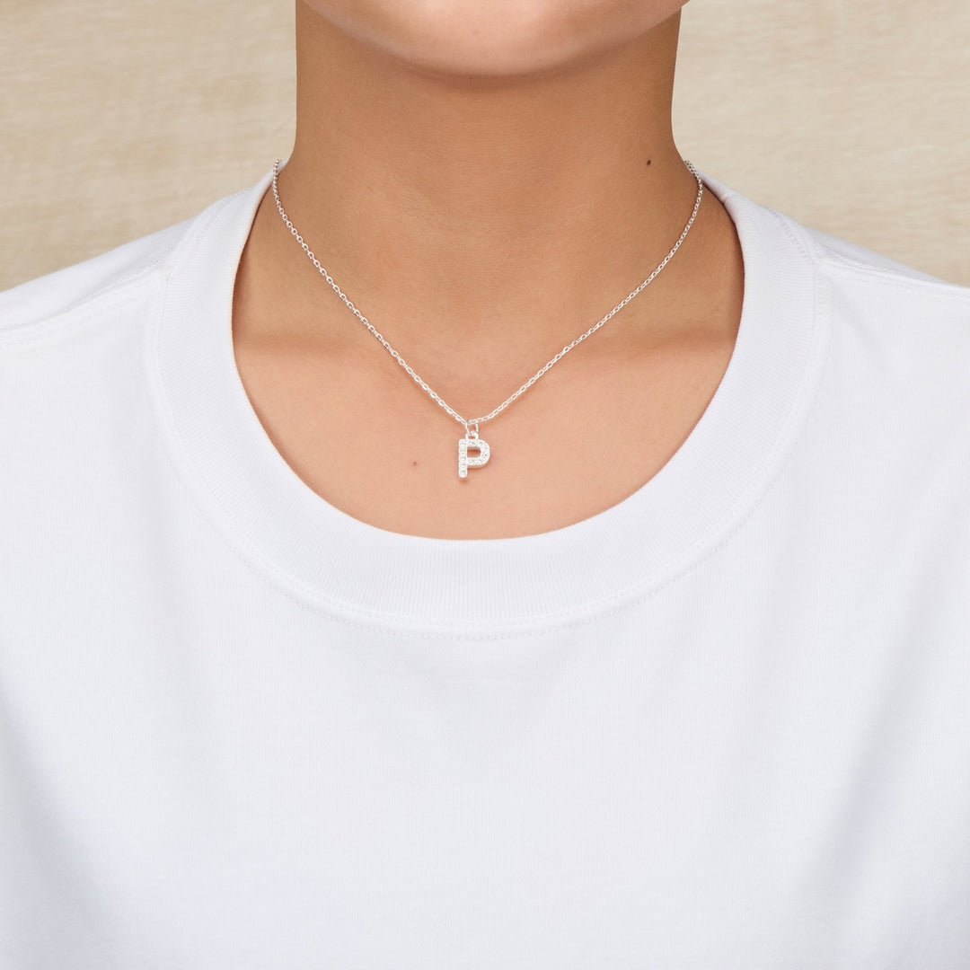 Pave Initial Necklace Letter P Created with Zircondia® Crystals - Philip Jones Jewellery
