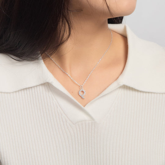 Pave Initial Necklace Letter Q Created with Zircondia® Crystals - Philip Jones Jewellery