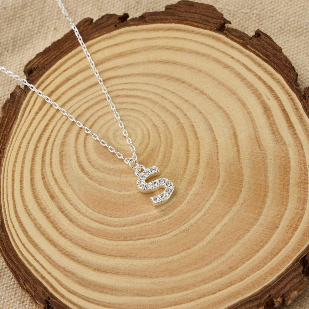 Pave Initial Necklace Letter S Created with Zircondia® Crystals - Philip Jones Jewellery