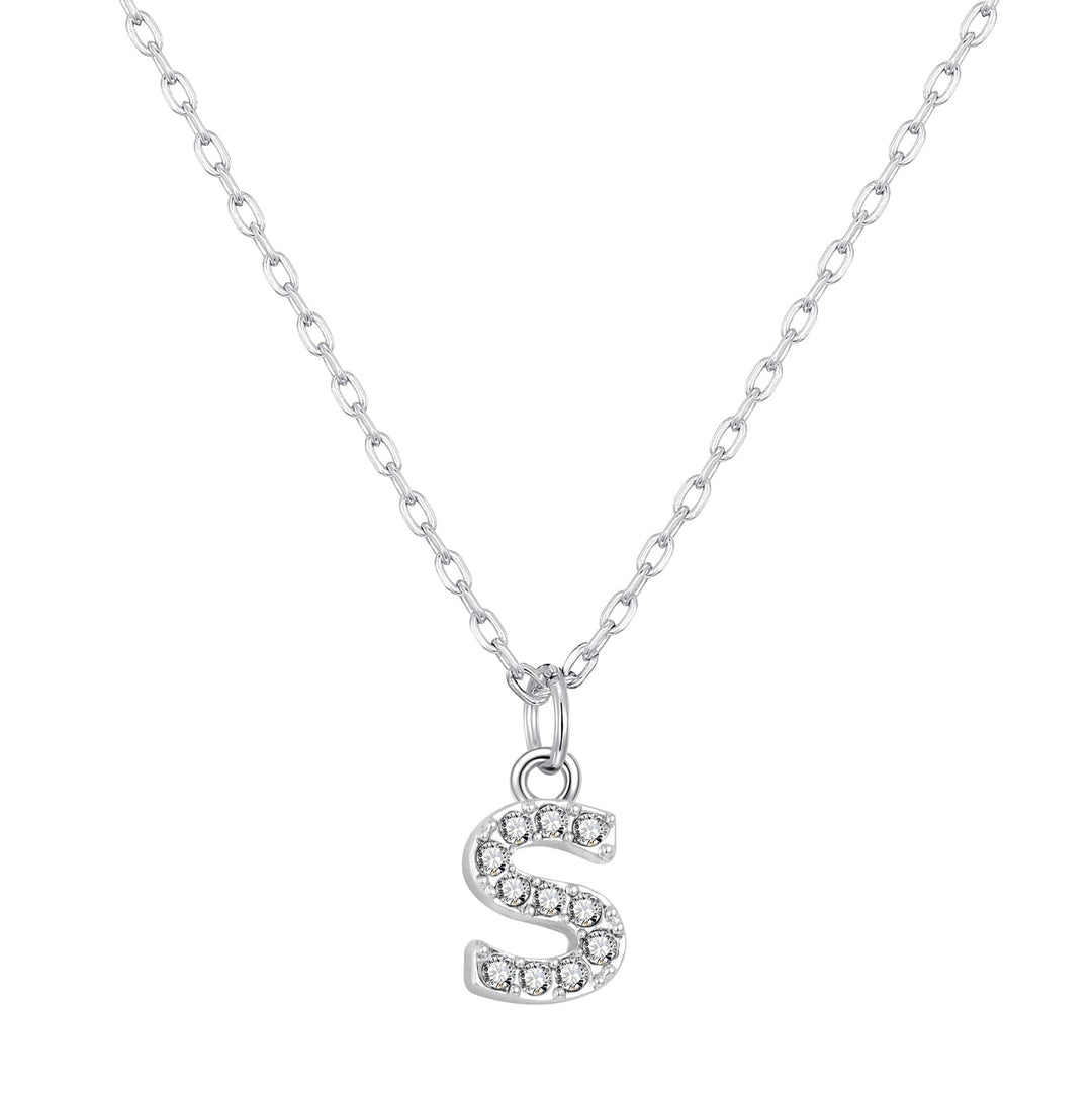 Pave Initial Necklace Letter S Created with Zircondia® Crystals - Philip Jones Jewellery