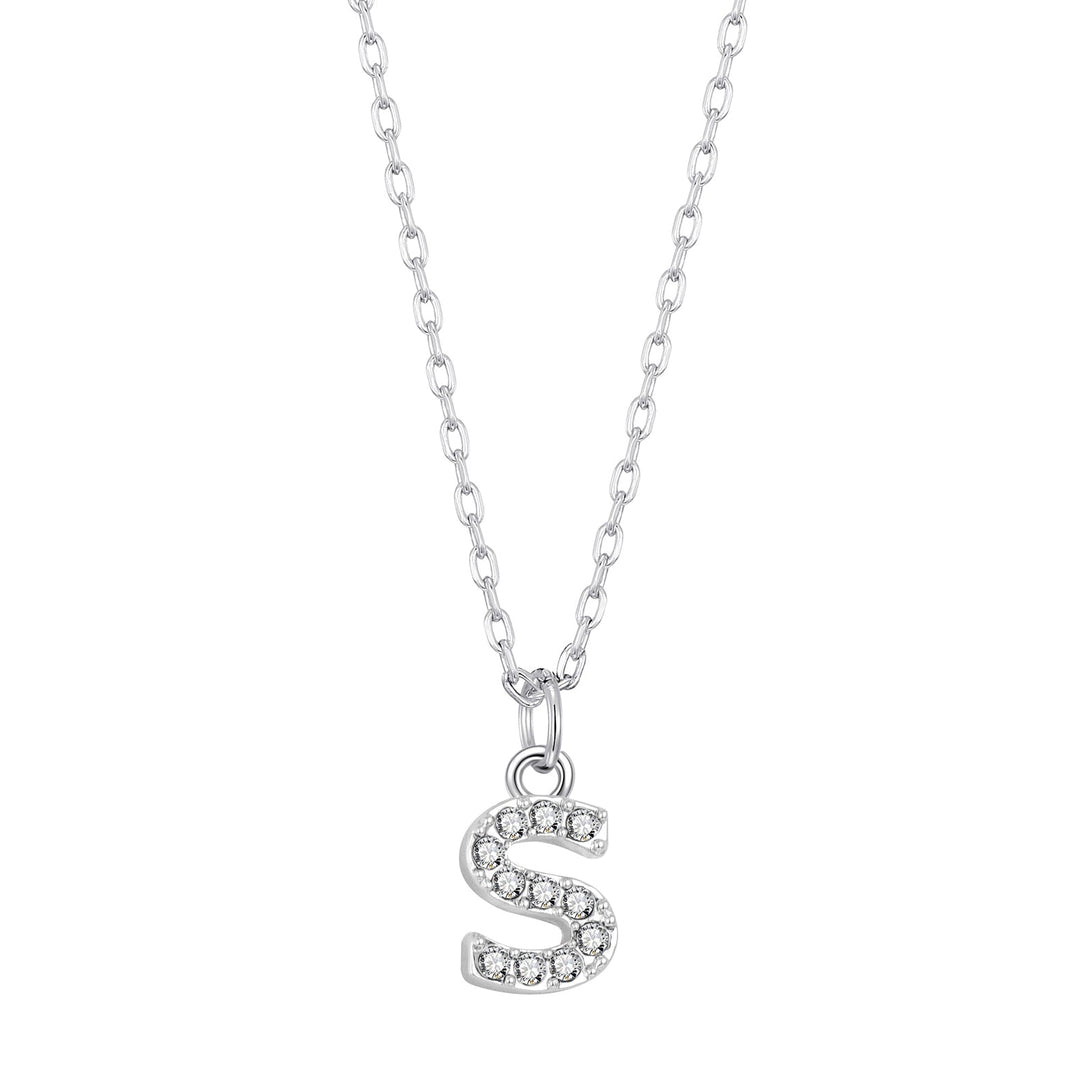 Pave Initial Necklace Letter S Created with Zircondia® Crystals - Philip Jones Jewellery