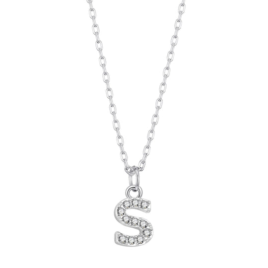Pave Initial Necklace Letter S Created with Zircondia® Crystals - Philip Jones Jewellery