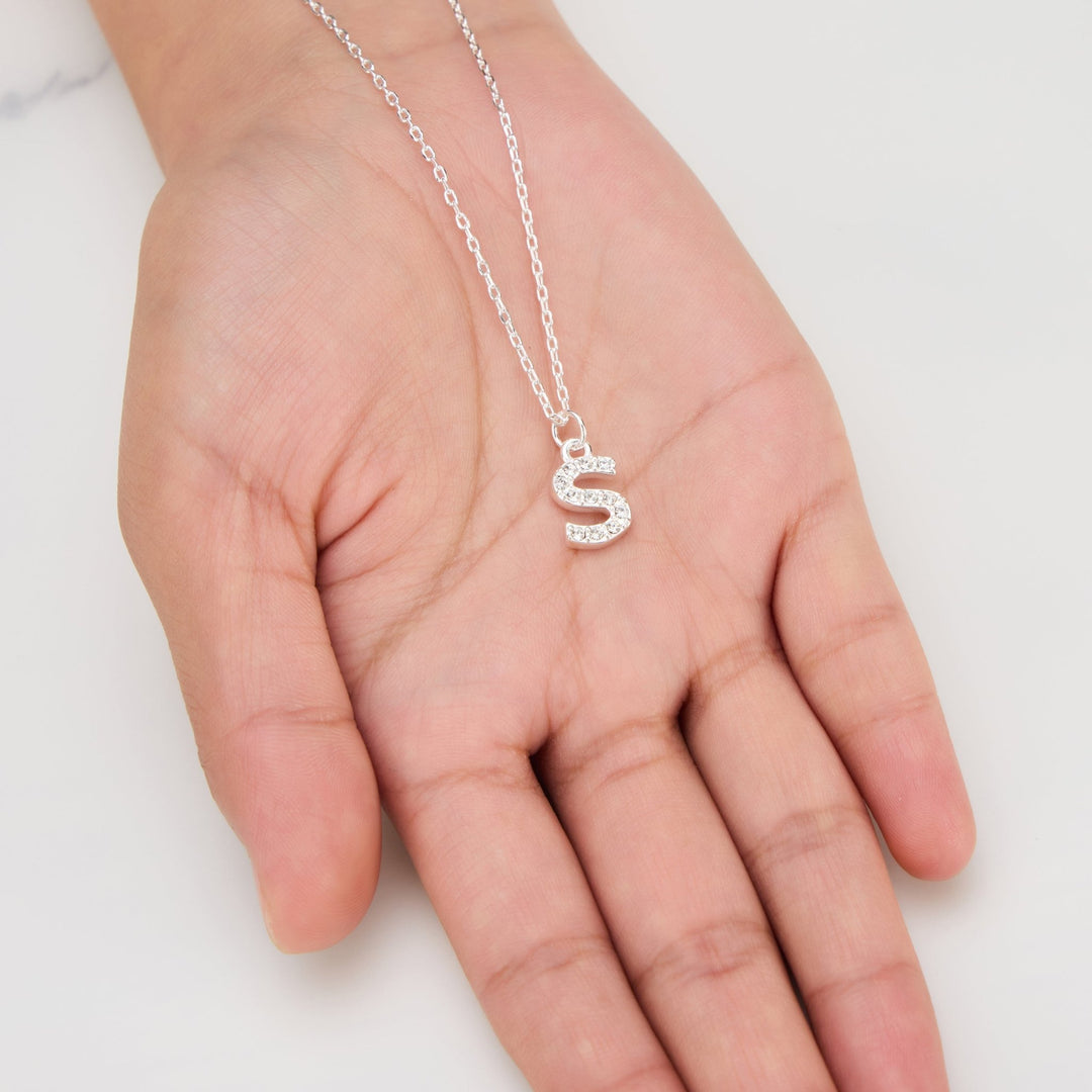Pave Initial Necklace Letter S Created with Zircondia® Crystals - Philip Jones Jewellery