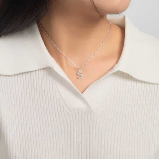 Pave Initial Necklace Letter S Created with Zircondia® Crystals - Philip Jones Jewellery