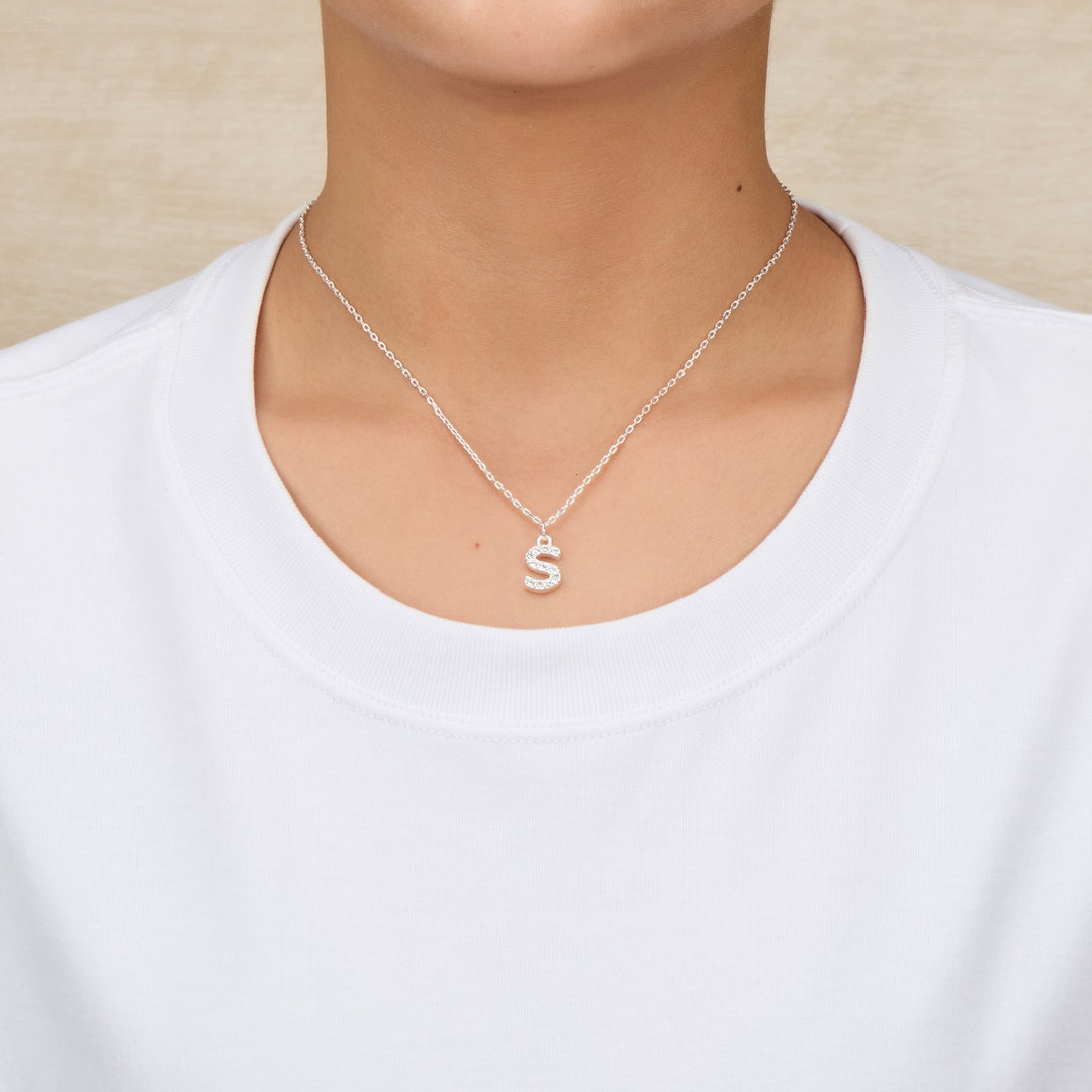 Pave Initial Necklace Letter S Created with Zircondia® Crystals - Philip Jones Jewellery