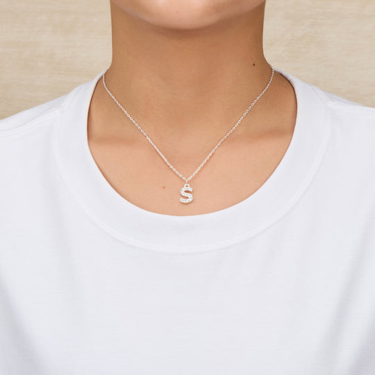 Pave Initial Necklace Letter S Created with Zircondia® Crystals - Philip Jones Jewellery