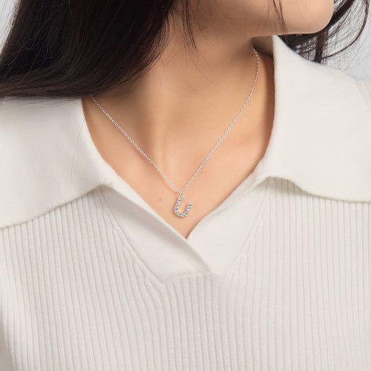 Pave Initial Necklace Letter U Created with Zircondia® Crystals - Philip Jones Jewellery