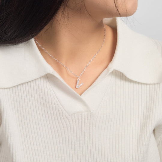 Pave Initial Necklace Letter V Created with Zircondia® Crystals - Philip Jones Jewellery
