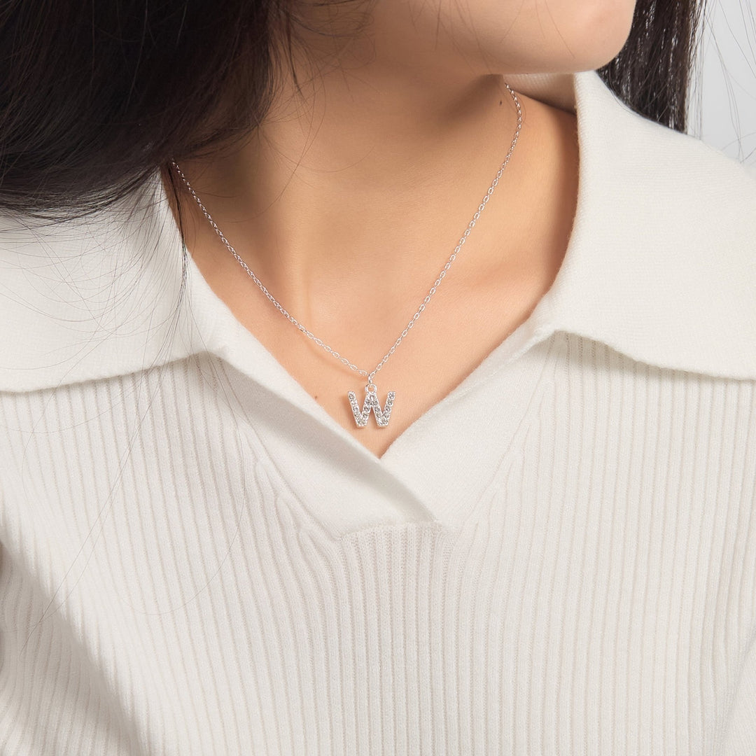 Pave Initial Necklace Letter W Created with Zircondia® Crystals - Philip Jones Jewellery