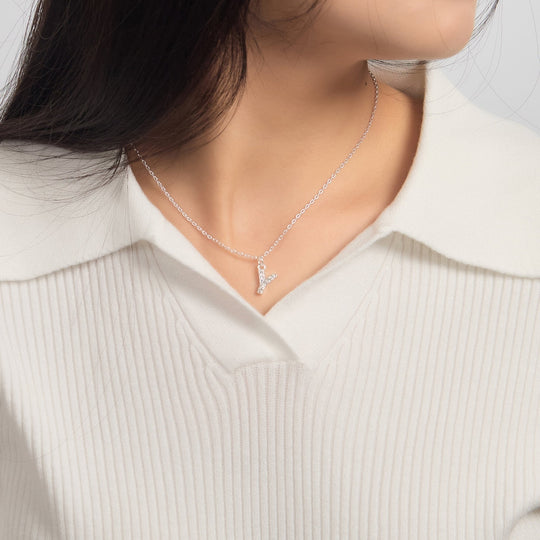 Pave Initial Necklace Letter Y Created with Zircondia® Crystals - Philip Jones Jewellery
