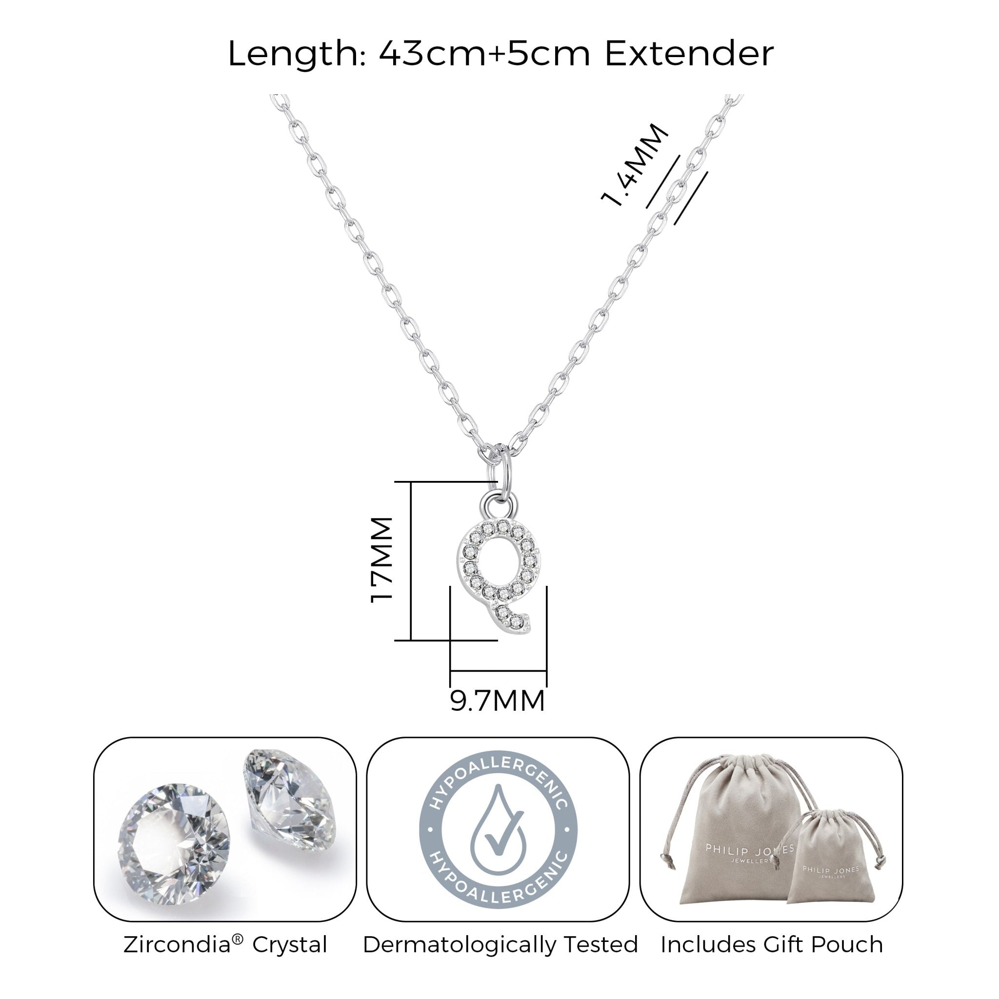 Pave Initial Q Necklace with Birthstone Charm Created with Zircondia® Crystals - Philip Jones Jewellery