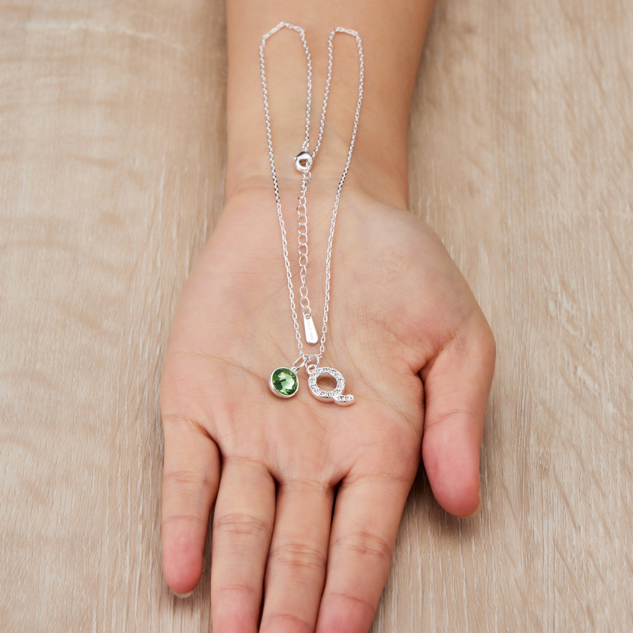 Pave Initial Q Necklace with Birthstone Charm Created with Zircondia® Crystals - Philip Jones Jewellery