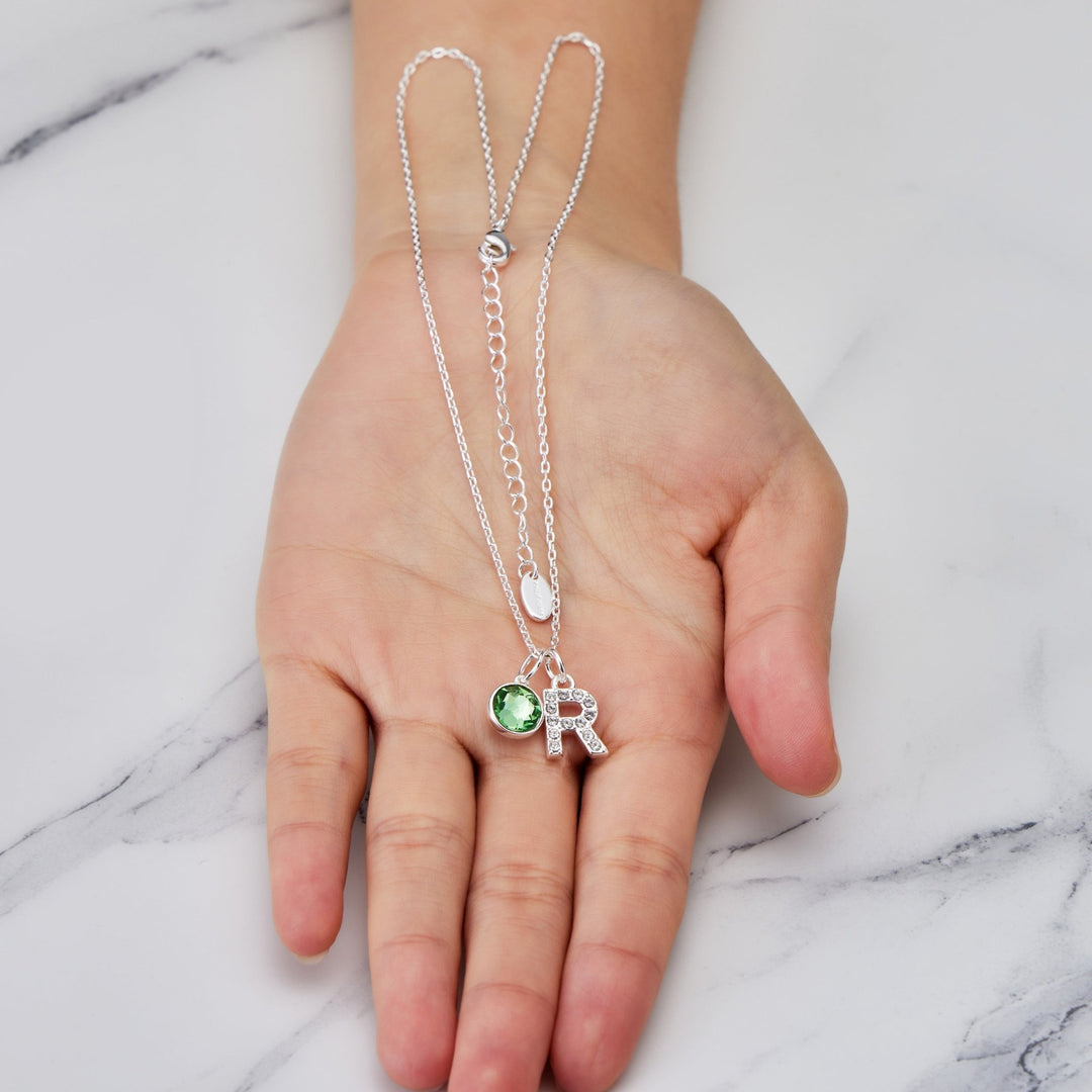 Pave Initial R Necklace with Birthstone Charm Created with Zircondia® Crystals - Philip Jones Jewellery